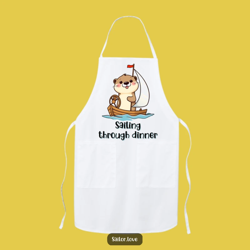 Funny Otter Sailboat Apron: Chef Otter with Sailboat, Perfect Funny Kitchen Funny Gift