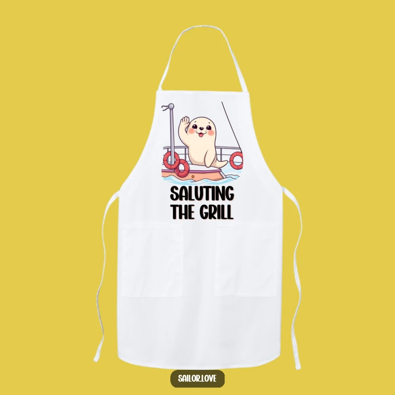 Funny Seal Yacht Apron: Captain Seal with Yacht, Perfect Funny Kitchen Funny Gift
