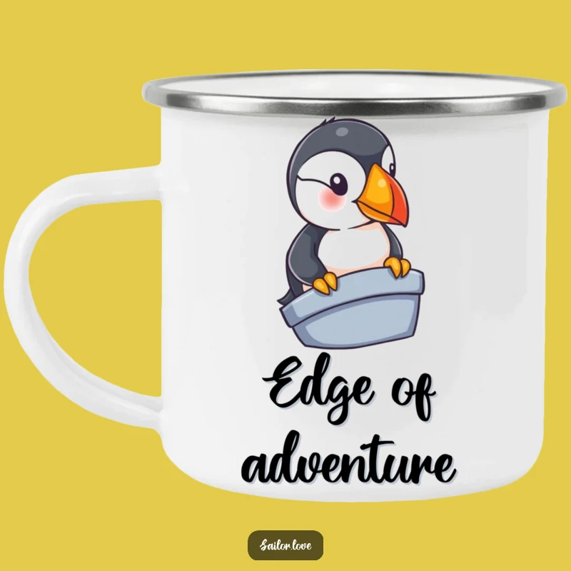 Funny Puffin Camping Mug: Durable Nautical Drinkware with a Curious Bird, Gift