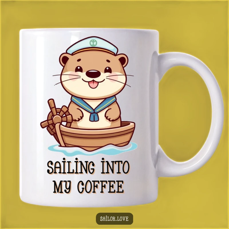 Funny Cheerful Otter Sailor Mug - Happy Boat Helm Design, Perfect Gift!