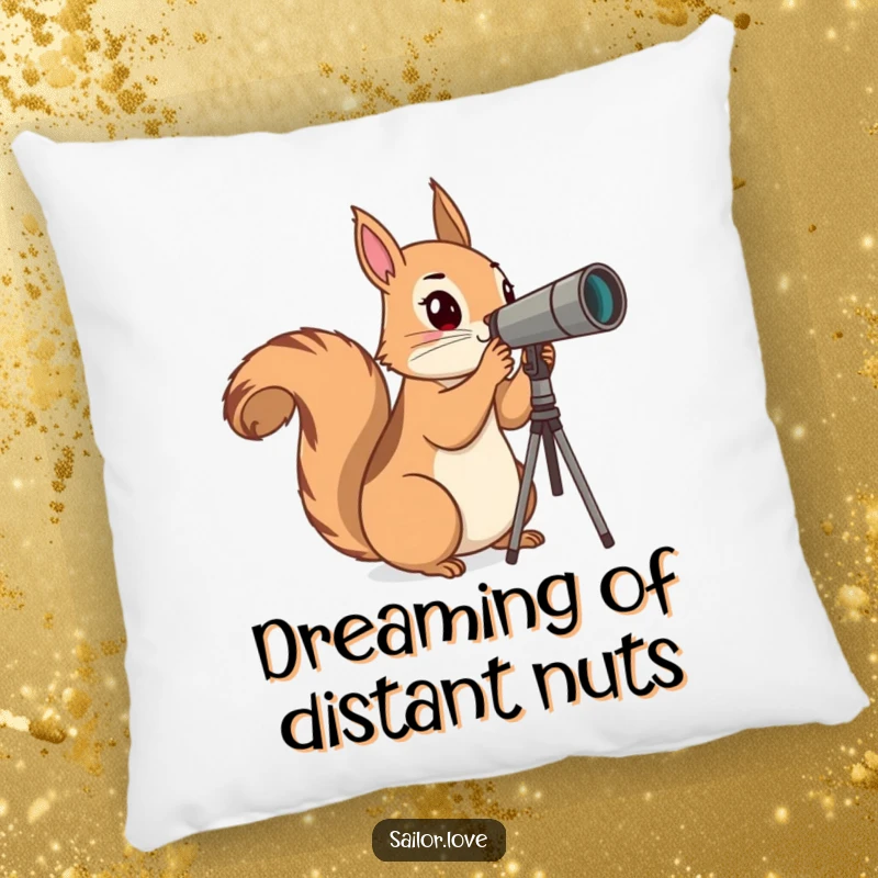 Funny Pillow: A soft pillow featuring a curious squirrel with a telescope, gazing at the horizon.