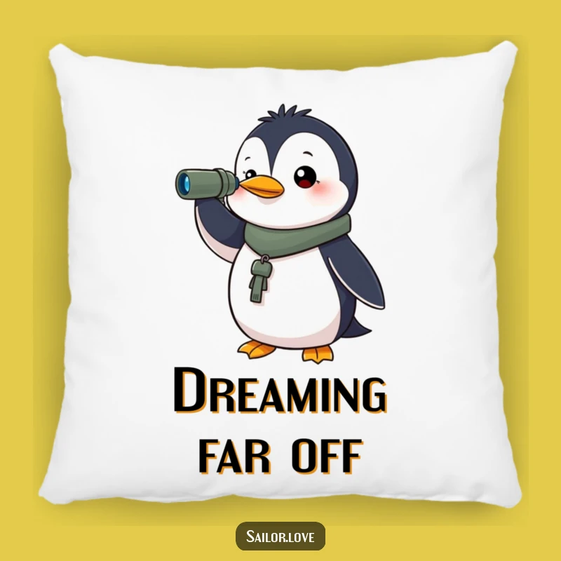 Funny Determined Penguin Pillow - Spyglass Horizon Cushion, Cozy Explorer Gift!