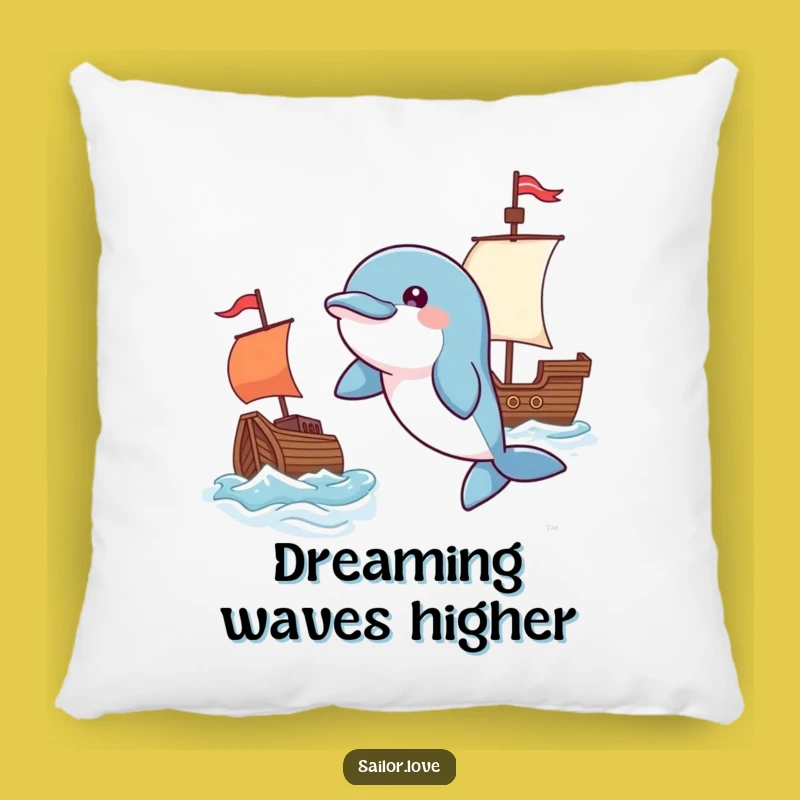 Funny Playful Dolphin Pillow - Flag & Ship Cushion, Cozy Ocean Gift!