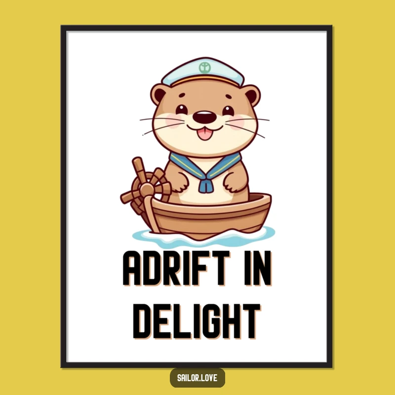 Funny Cheerful Otter Digital Art - Sailor Boat Print, Instant Nautical Gift!