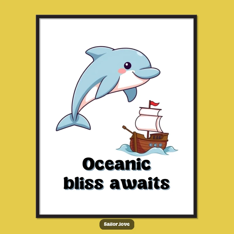 Funny Dolphin Sailor Digital Art: Joyful Leaper Print for Instant Cheer