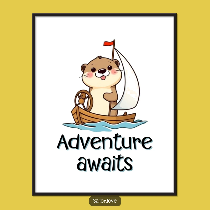 Funny Otter Sailboat Digital Art: Cheerful Otter Printable Artwork, Instant Funny Gift Download