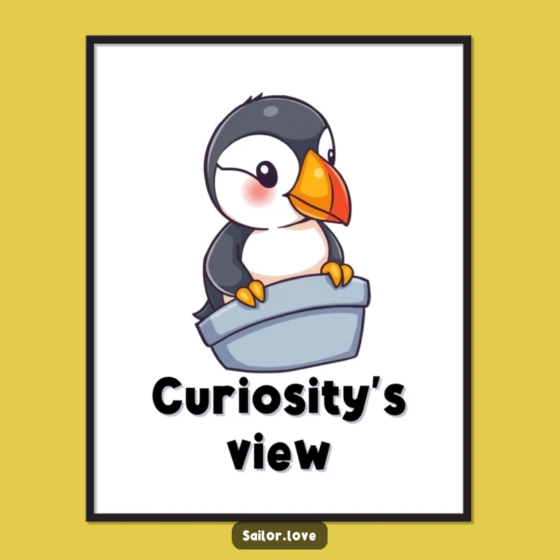 Funny Puffin Digital Print: Curious Bird's Nautical Adventure Wall Art, Instant Gift