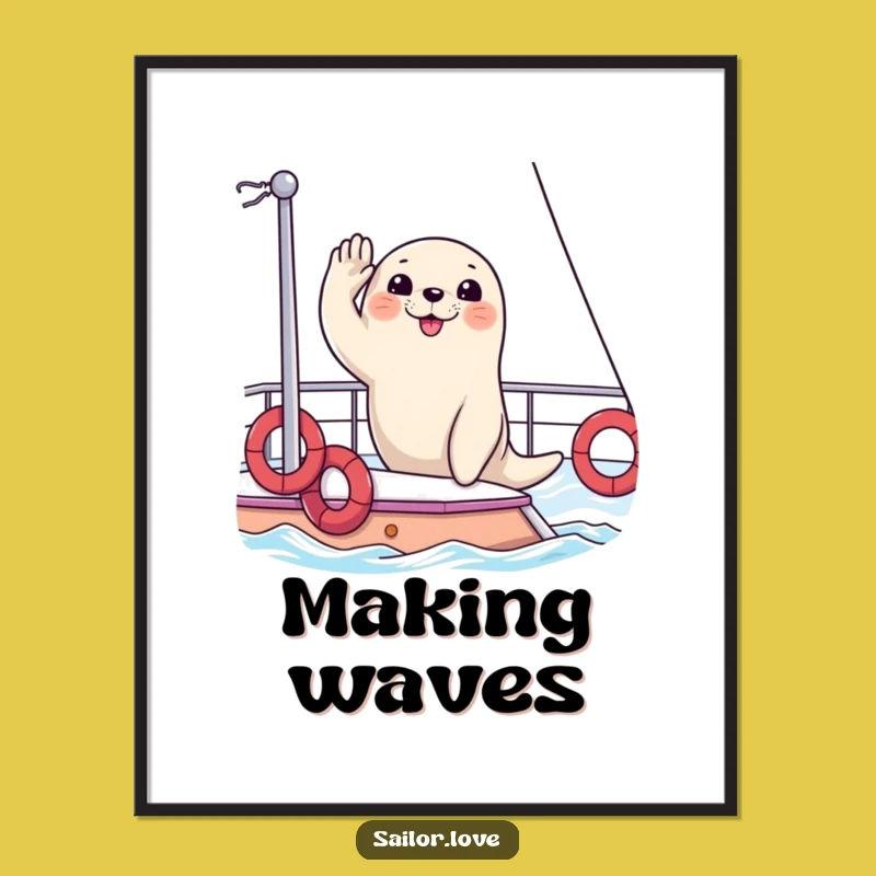 Funny Seal Yacht Digital Art: Saluting Seal Printable Artwork, Instant Funny Gift Download