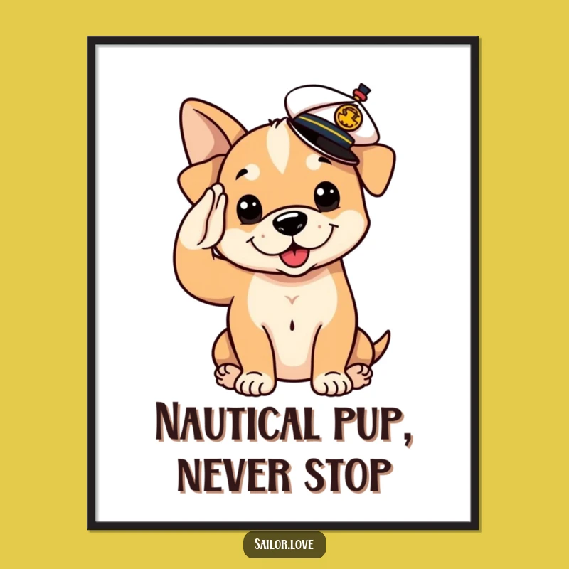 Funny Puppy Sailor Digital Art: Adorable Saluting Dog Decor, Instant Funny Gift