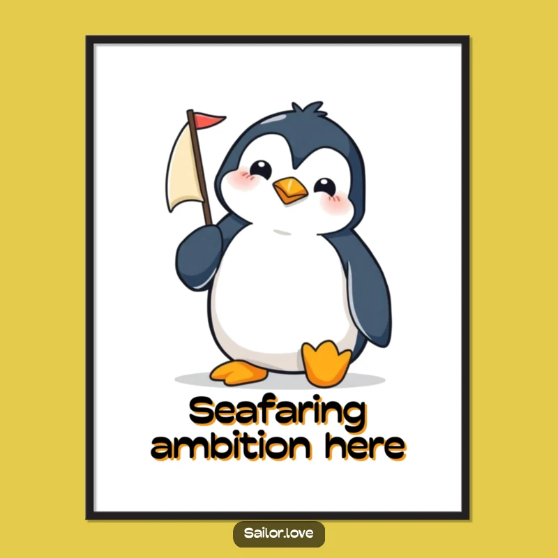 Funny Penguin Sailor Digital Art: Determined Navigator Print for Instant Joy