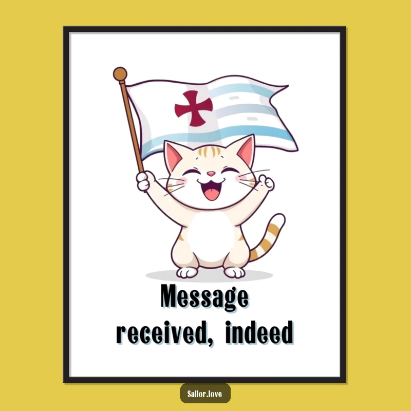 Funny Cat Captain Poster: Joyful Flag Art, Striking Nautical Funny Decor