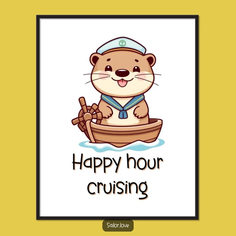 Funny Cheerful Otter Poster - Sailor Boat Art, Great Nautical Gift!