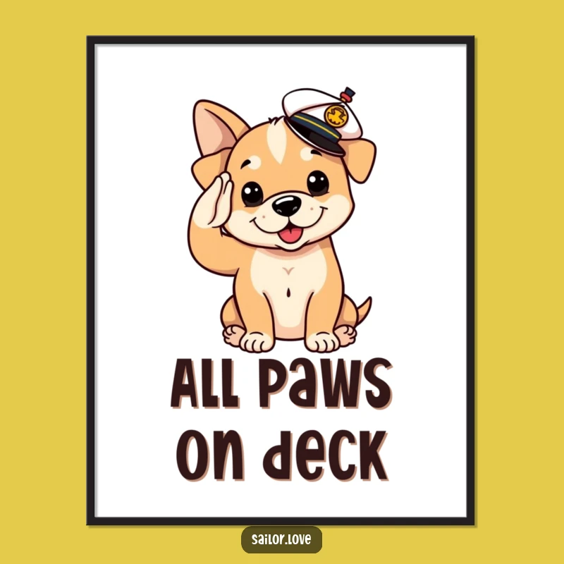 Funny Puppy Sailor Poster: Adorable Saluting Dog Art, Cute Funny Decor Gift
