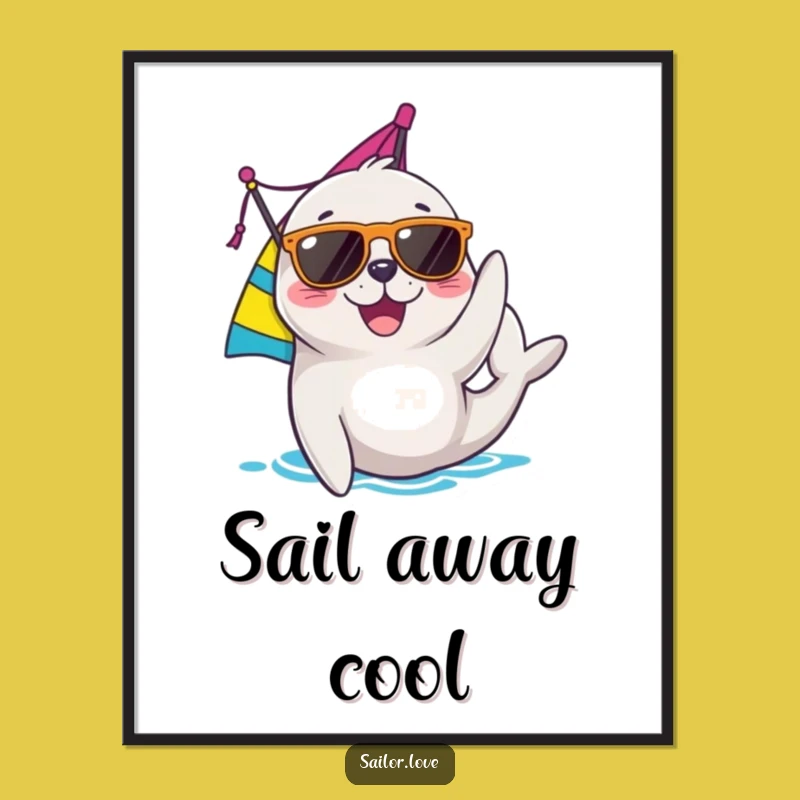 Funny Seal Sailing Poster: Joyful Character with Sunglasses, Cool Nautical Art Gift