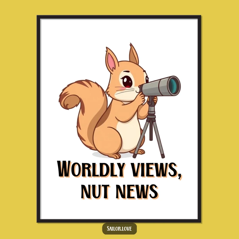 Funny Squirrel Explorer Poster: Horizon Gazer Art, Striking Funny Decor Gift