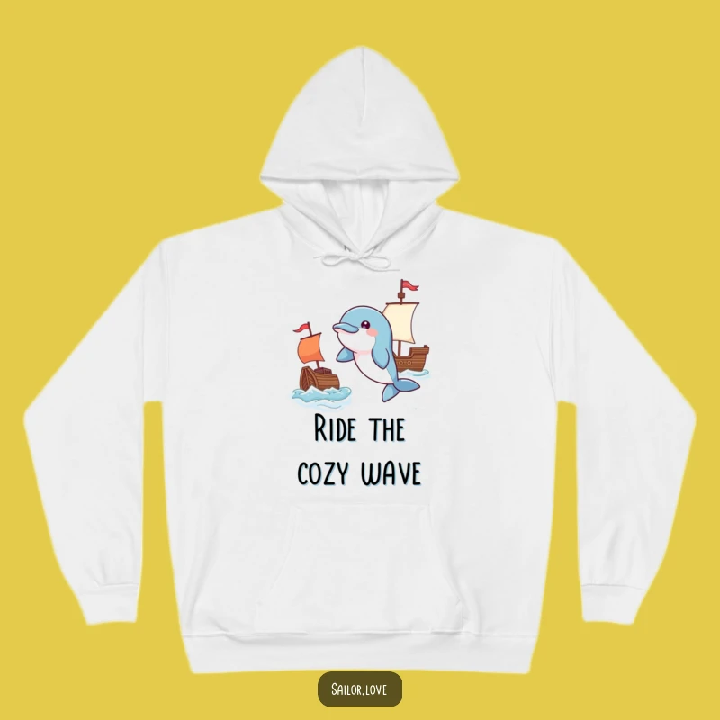 Funny Playful Dolphin Hoodie - Cozy Flag & Ship Adventure Gear, Gift!