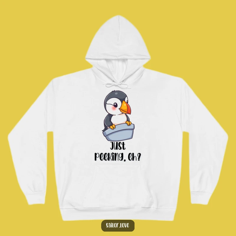 Funny Puffin Hoodie: Cozy Nautical Wear with a Curious Bird's Gaze, Great Gift