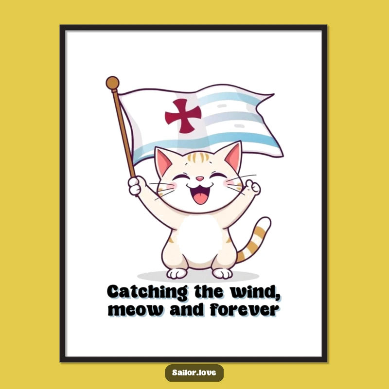 Free Printable Wall Art: Happy Cat Nautical Art, Funny Downloadable