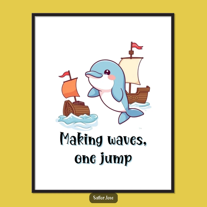 Funny Free Printable Wall Art: Playful Dolphin Leaping Downloadable Art Gift
