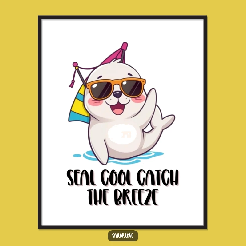 Funny Free Printable Wall Art: Cool Seal Adjusting Sail - Downloadable Nautical Humor