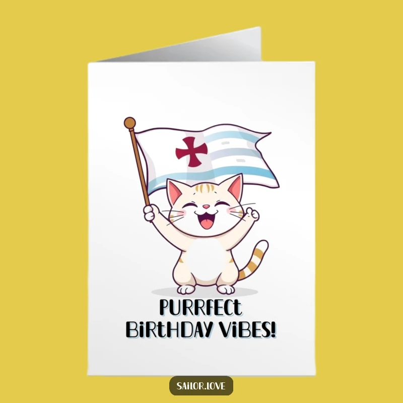 Free Printable Cat Birthday Card: Funny Nautical Wishes, Downloadable