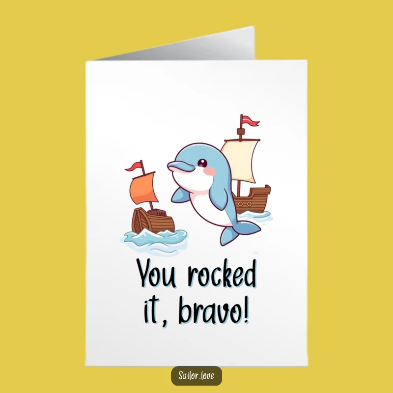 Free Printable Congrats Card: Playful Dolphin Flag Funny Downloadable Gift