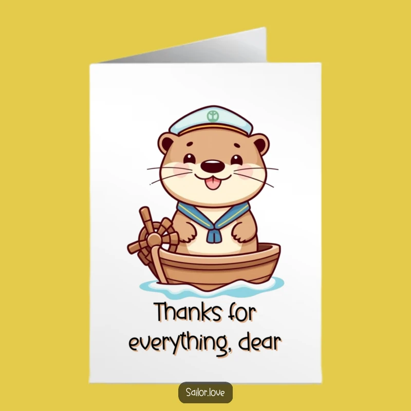 Free Printable Thank You Card: Cheerful Otter Sailor Funny Downloadable Gift