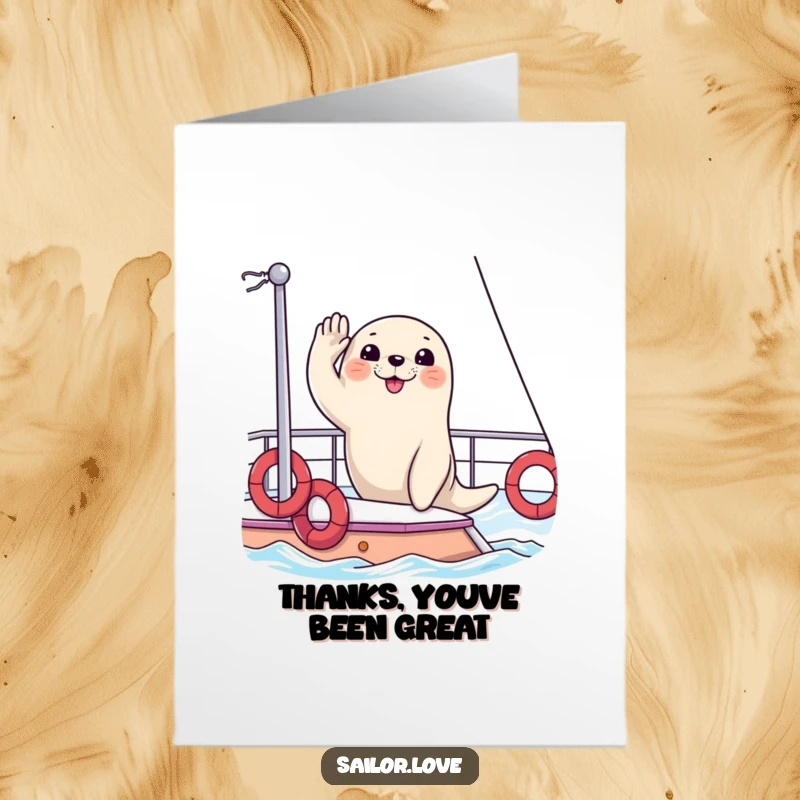 Funny Free Printable Thank You Card: A happy seal salutes from a yacht deck, offering thanks with maritime charm.