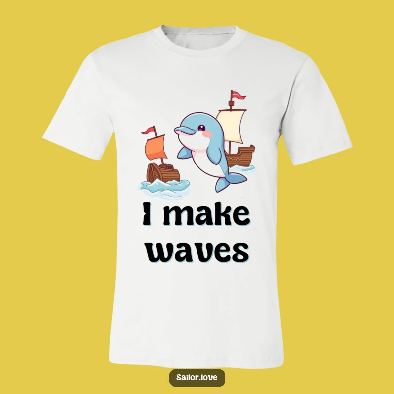 Funny Playful Dolphin T-Shirt - Leaping Flag & Ship Design, Gift!