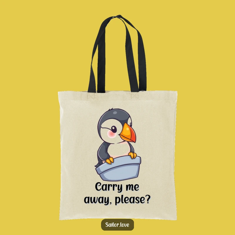 Funny Puffin Tote Bag: Carry Your Goods with a Curious Bird's Nautical Flair