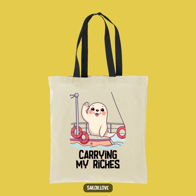Funny Seal Yacht Tote Bag: Chic Bag with Saluting Seal, Your Perfect Funny Shopping Gift