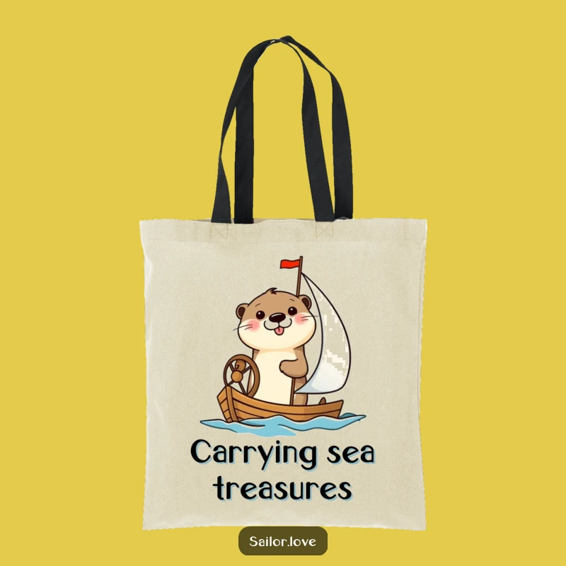 Funny Otter Sailboat Tote Bag: Chic Bag with Cheerful Otter, Your Perfect Funny Shopping Gift